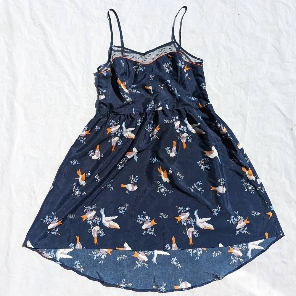 Target Xhilaration Navy Blue and Orange High Low Bird Dress - Woman's Large